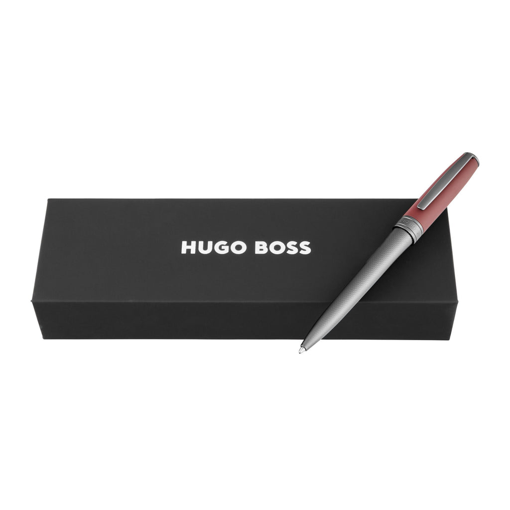 BOSS gun metal plated ballpoint pen in diamond cut pattern with red cap