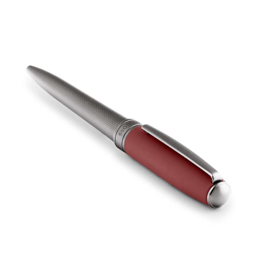 BOSS gun metal plated ballpoint pen in diamond cut pattern with red cap