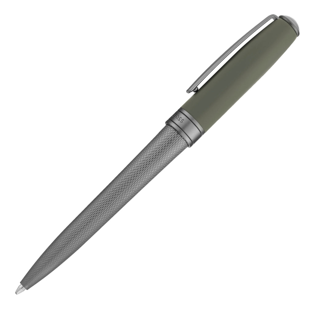 HUGO BOSS gun metal plated ballpoint pen Essential Active with green cap