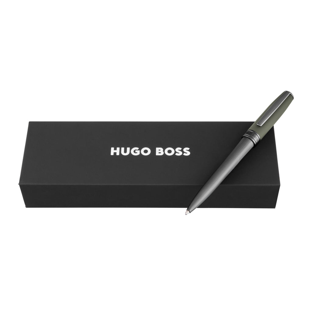 HUGO BOSS gun metal plated ballpoint pen Essential Active with green cap