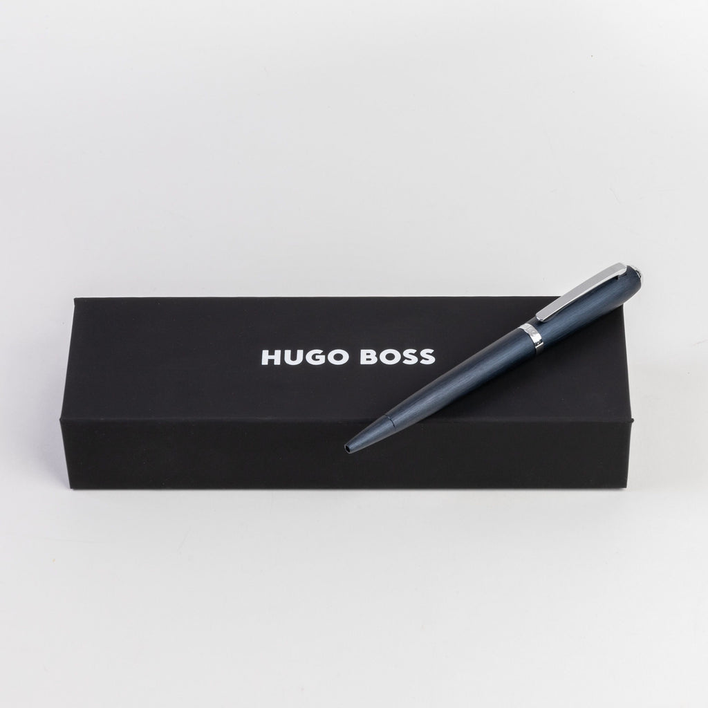 Designer corporate gifts HUGO BOSS brushed navy ballpoint pen Contour