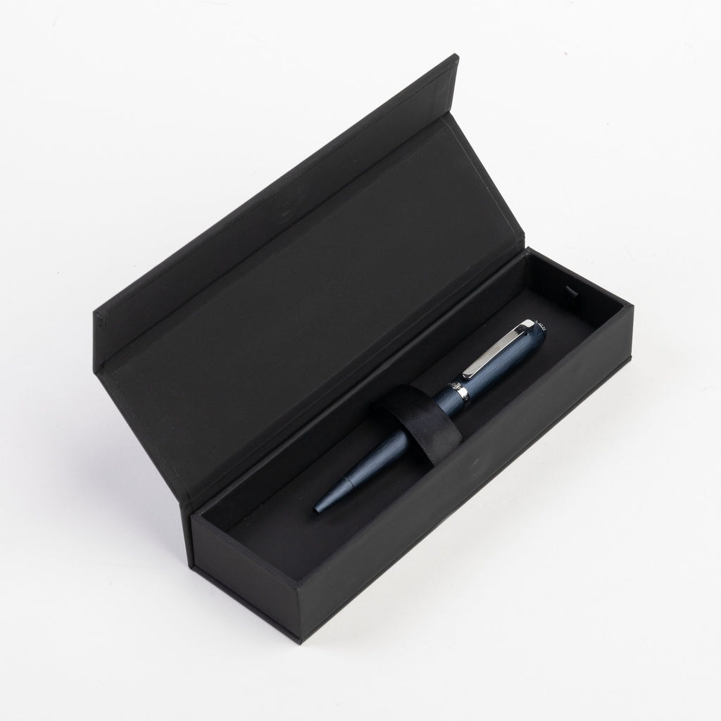 Designer corporate gifts HUGO BOSS brushed navy ballpoint pen Contour
