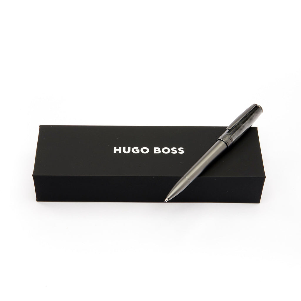 HUGO BOSS Men's Gun Metal Ballpoint pen in engraved pattern Essential