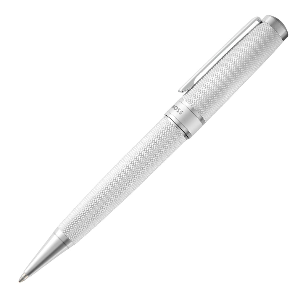 HUGO BOSS chrome ballpoint pen Totem with chrome mid-ring and logo