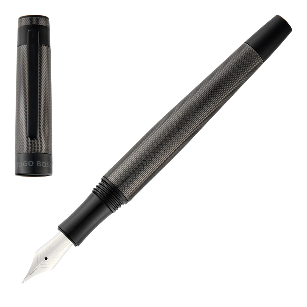 HUGO BOSS gun-metal plated fountain pen Eclat with diamond cut pattern