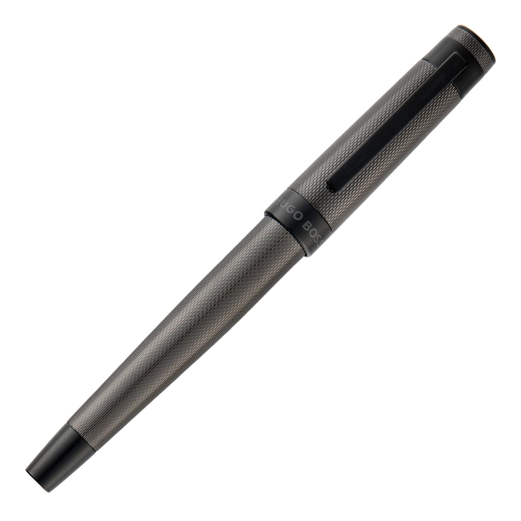 HUGO BOSS gun-metal plated fountain pen Eclat with diamond cut pattern