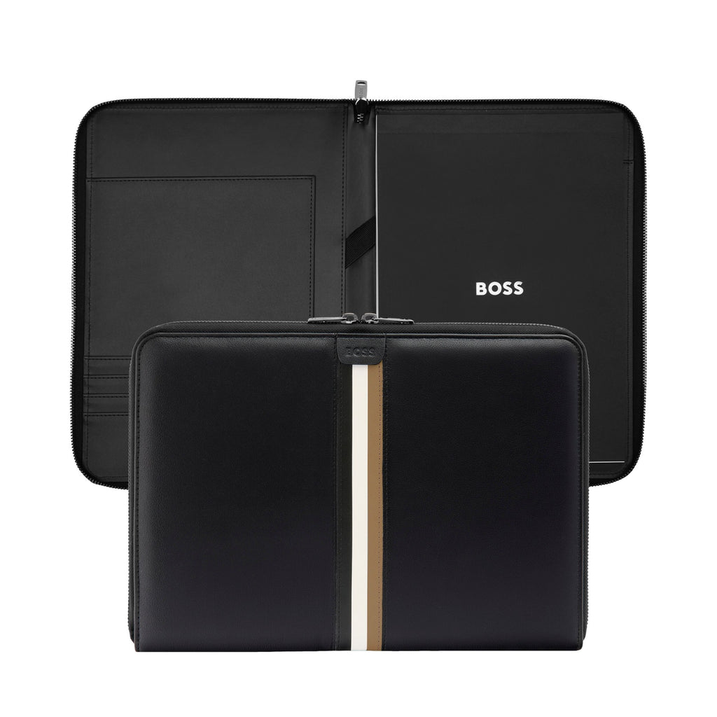 Set with matte plated fountain pen & BOSS black A4 conference folder 