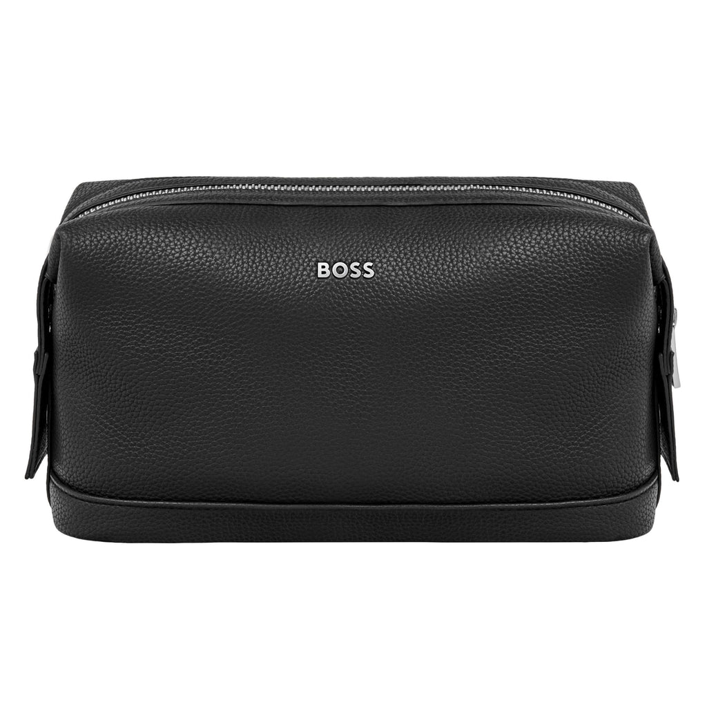 BOSS black toiletry case Classic Grained with chrome metal closure