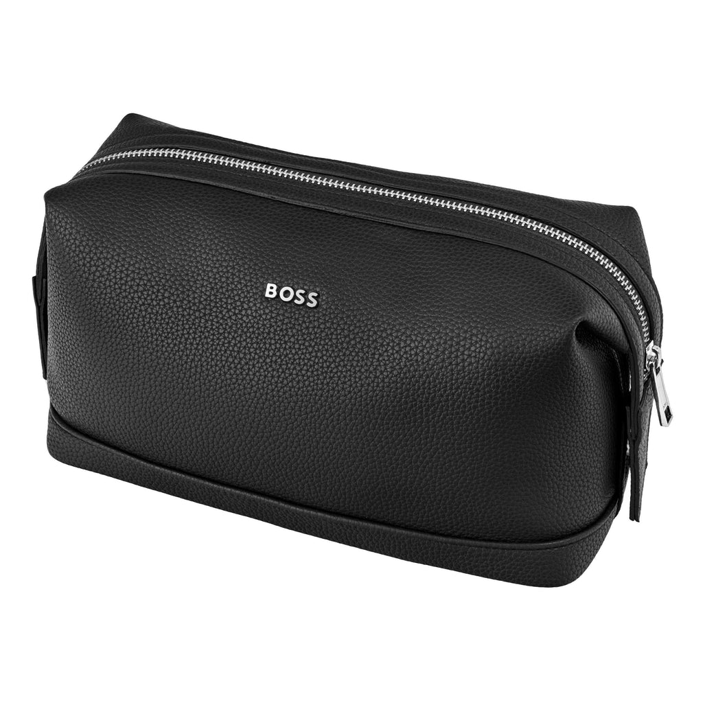 BOSS black toiletry case Classic Grained with chrome metal closure