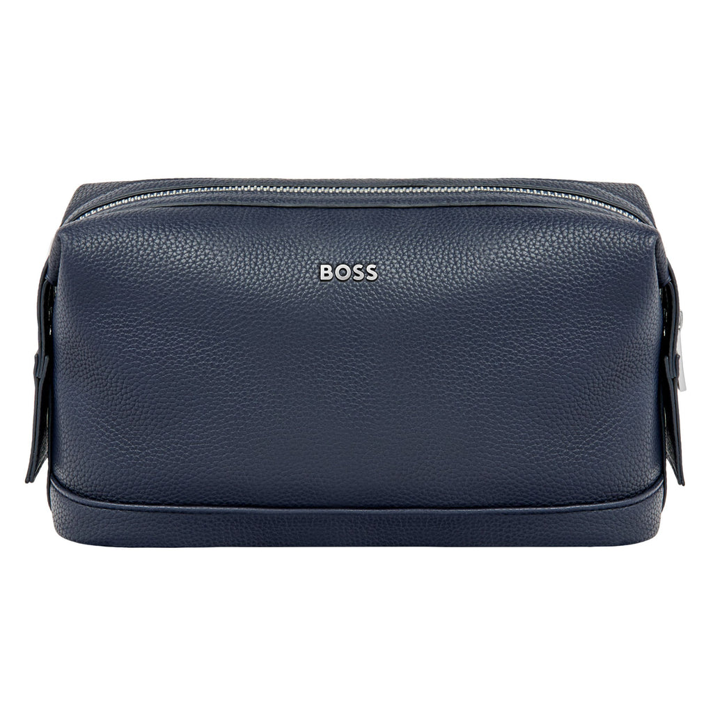 HUGO BOSS dressing case in navy grained faux leather with metal logo