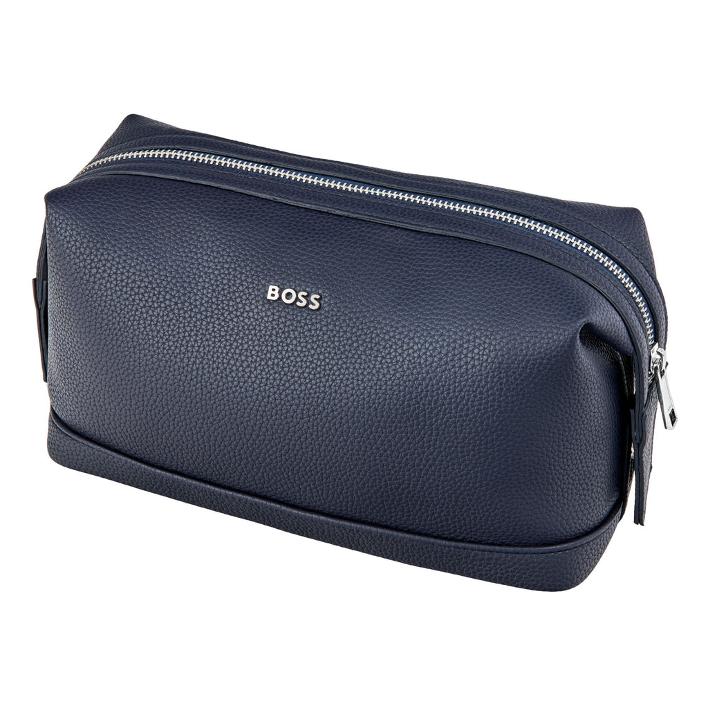 HUGO BOSS dressing case in navy grained faux leather with metal logo