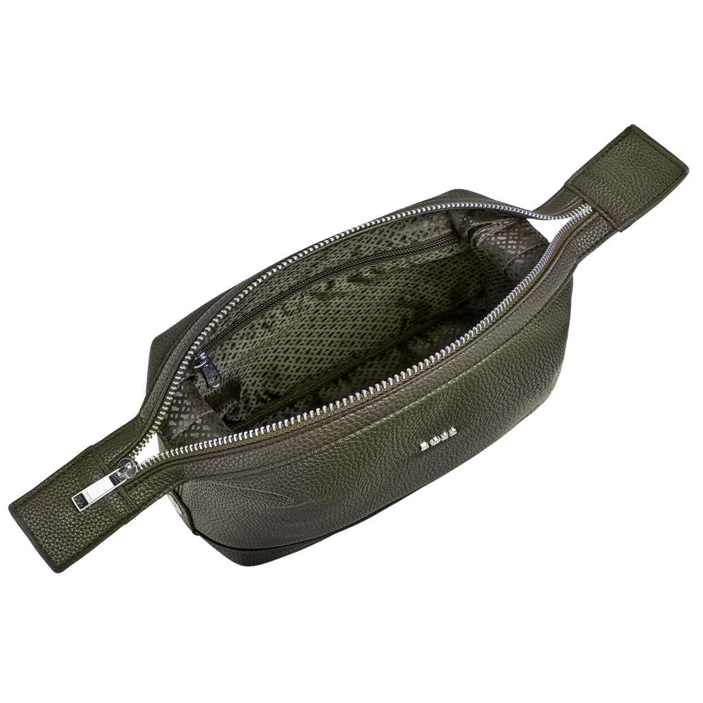 BOSS khaki toiletry bag Classic Grained with chrome metal logo & closure