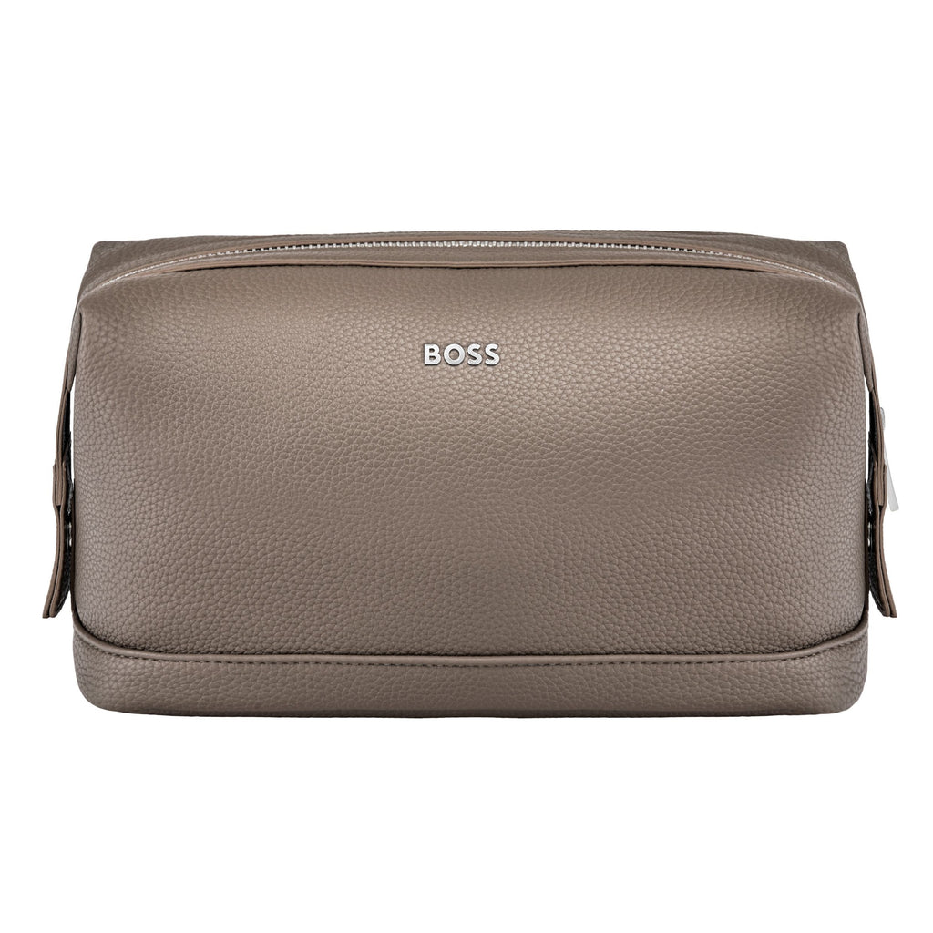 HUGO BOSS taupe toiletry bag Classic Grained with tone-on-tone lining