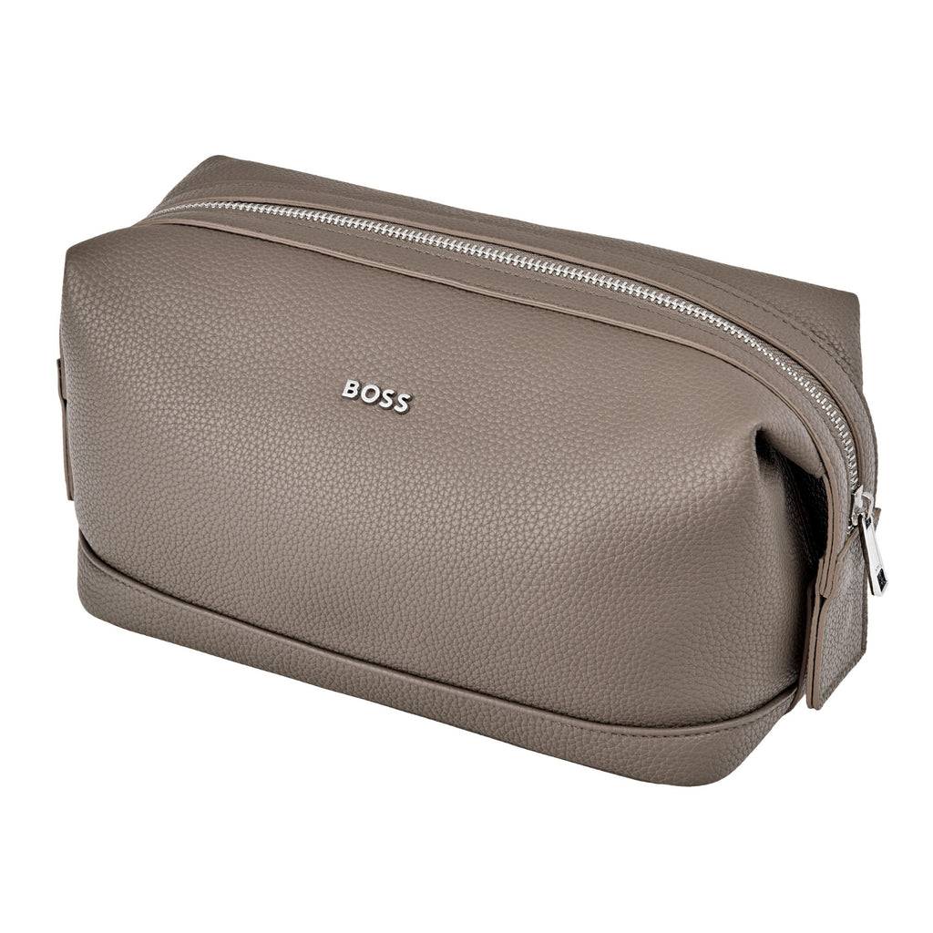 HUGO BOSS taupe toiletry bag Classic Grained with tone-on-tone lining