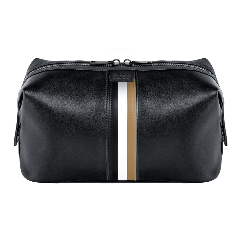 BOSS black faux leather tioletry bag Iconic with zipper & button closure