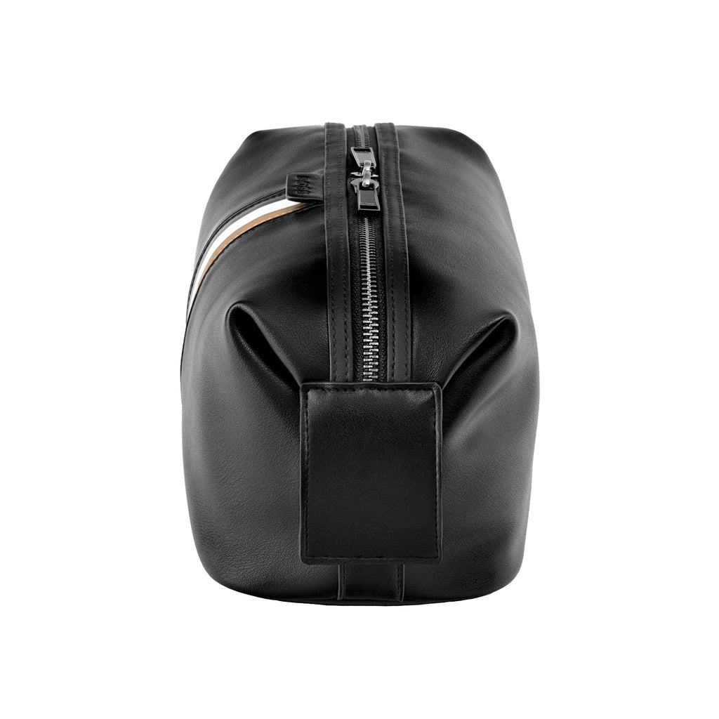 BOSS black faux leather tioletry bag Iconic with zipper & button closure