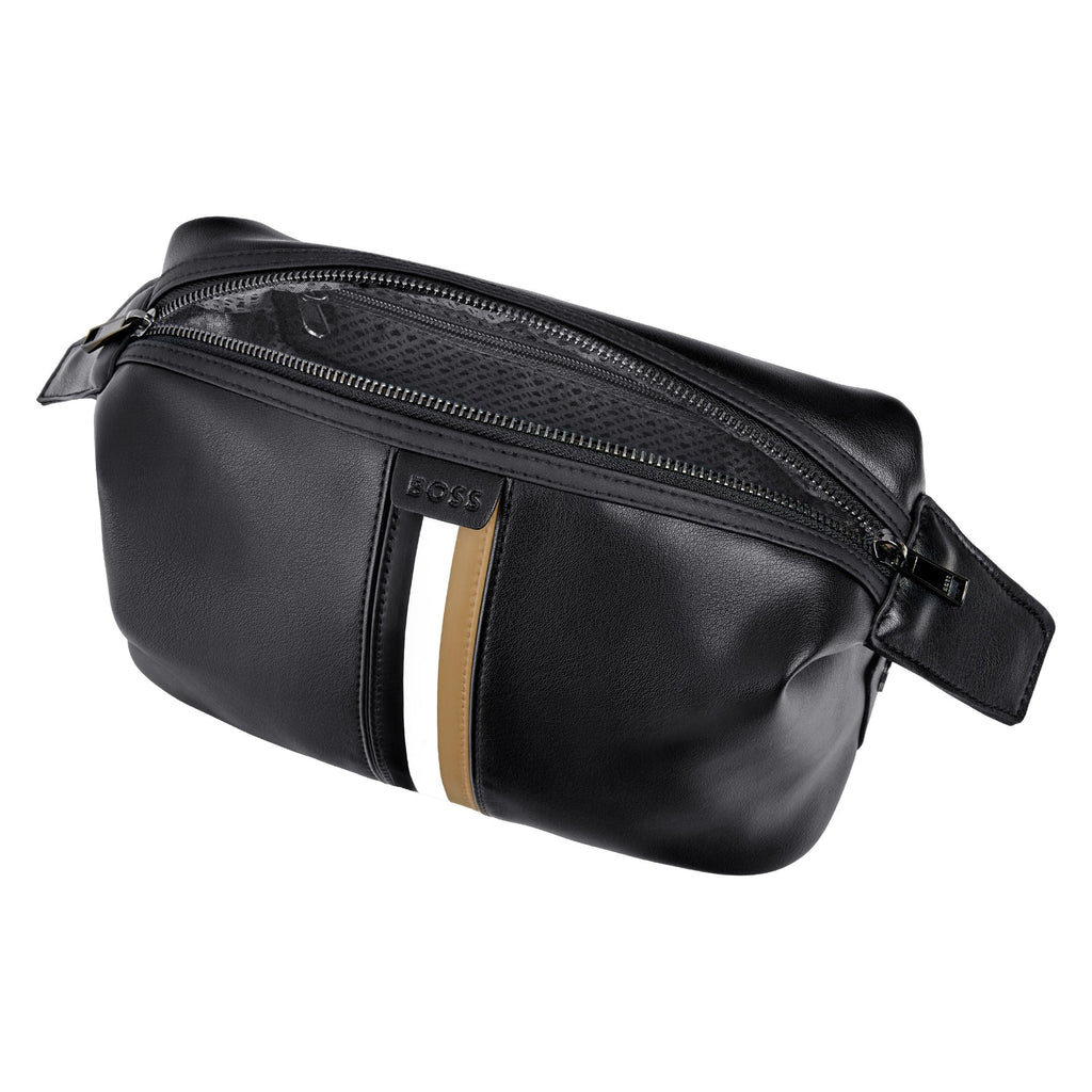 BOSS black faux leather tioletry bag Iconic with zipper & button closure
