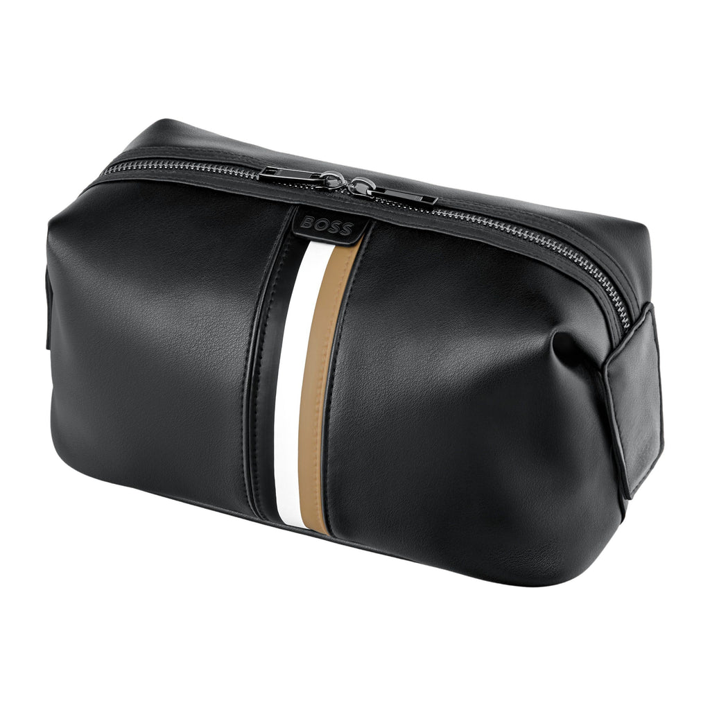 BOSS black faux leather tioletry bag Iconic with zipper & button closure