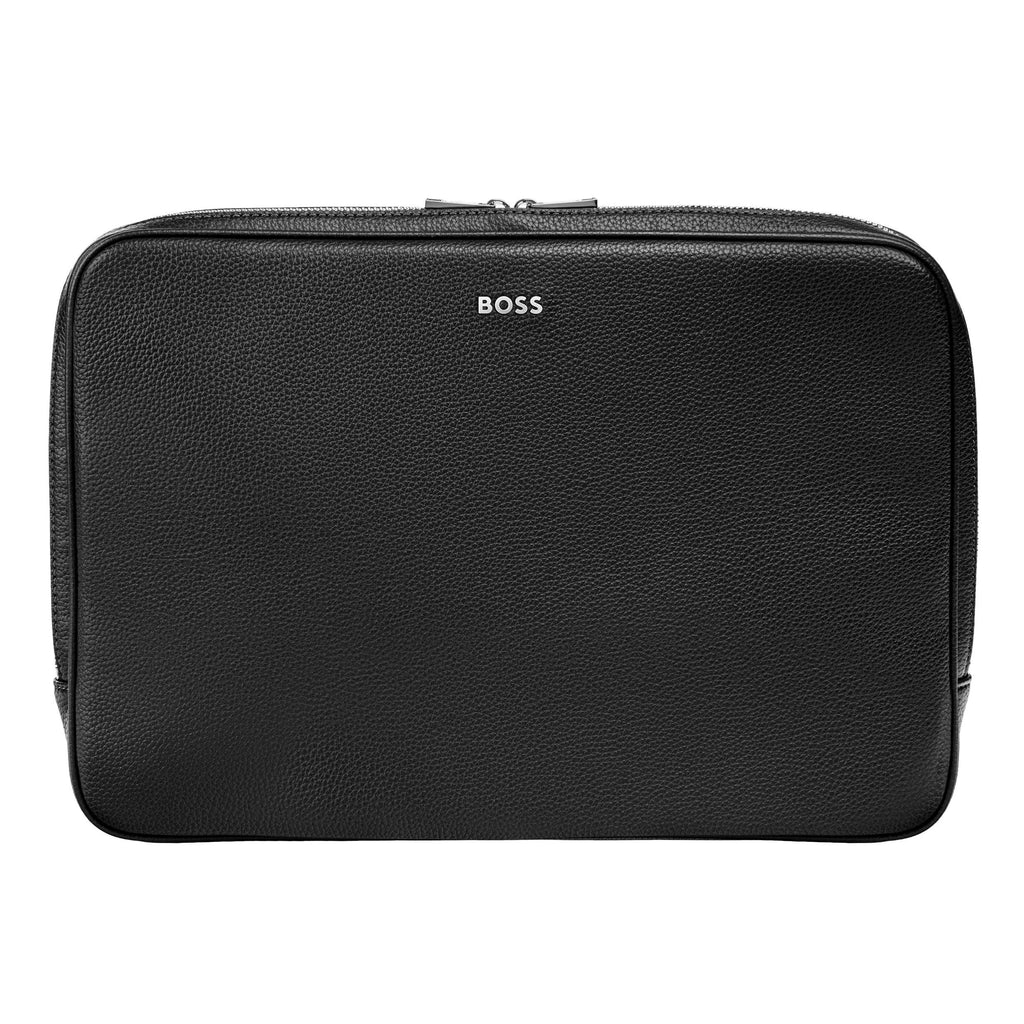 Black laptop bag & computer sleeve with BOSS silver metal plate