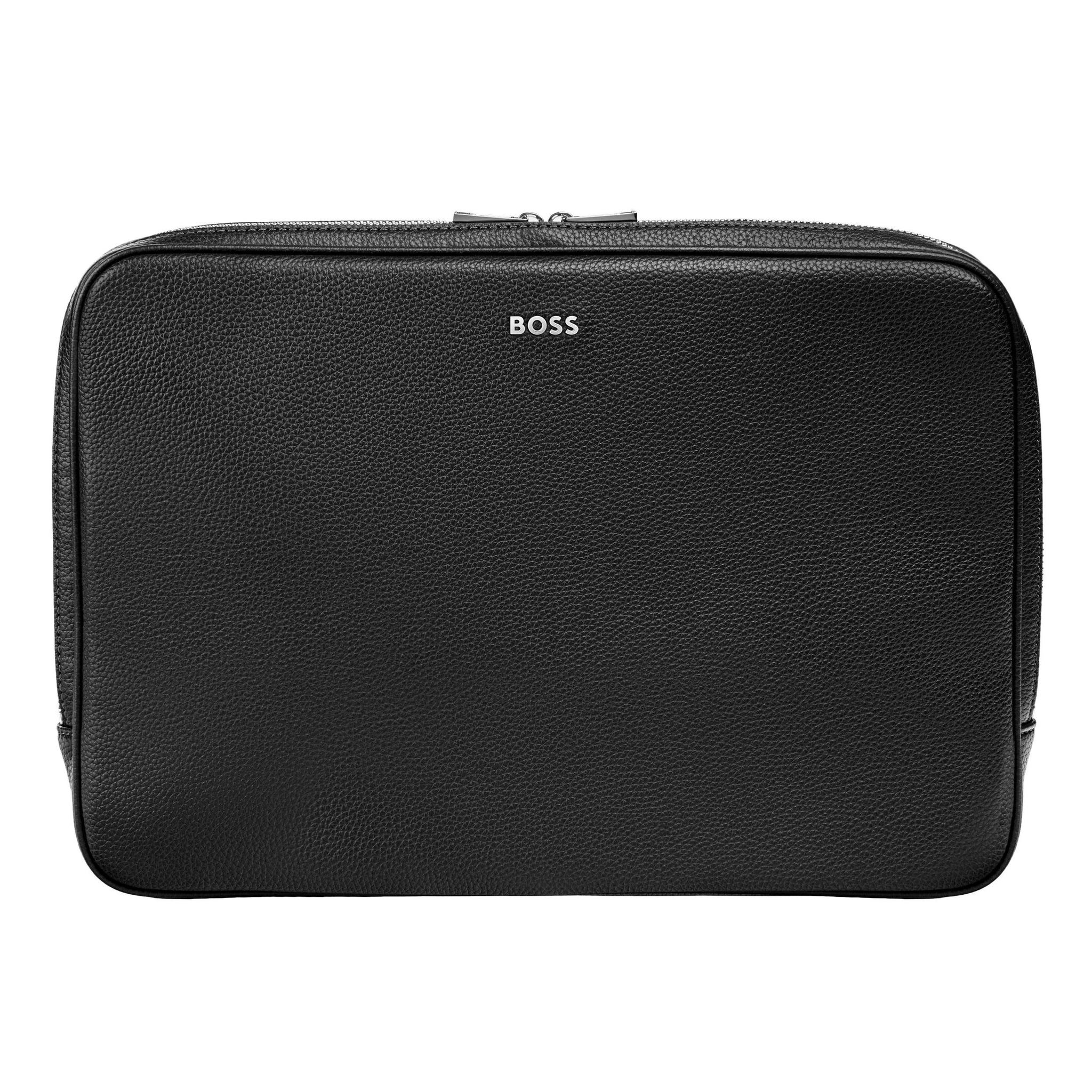 Black laptop bag computer sleeve with BOSS silver metal plate