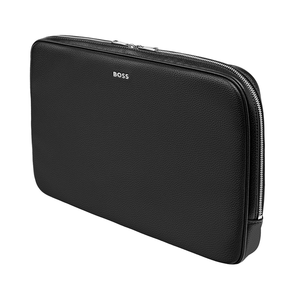 Black laptop bag & computer sleeve with BOSS silver metal plate