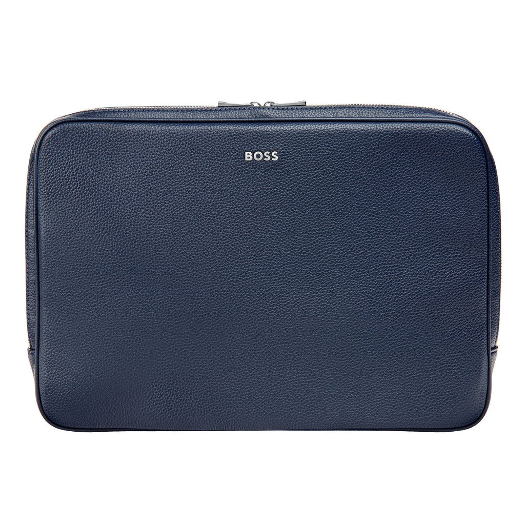 BOSS navy laptop bag with pens, cables, cards & phones compartment