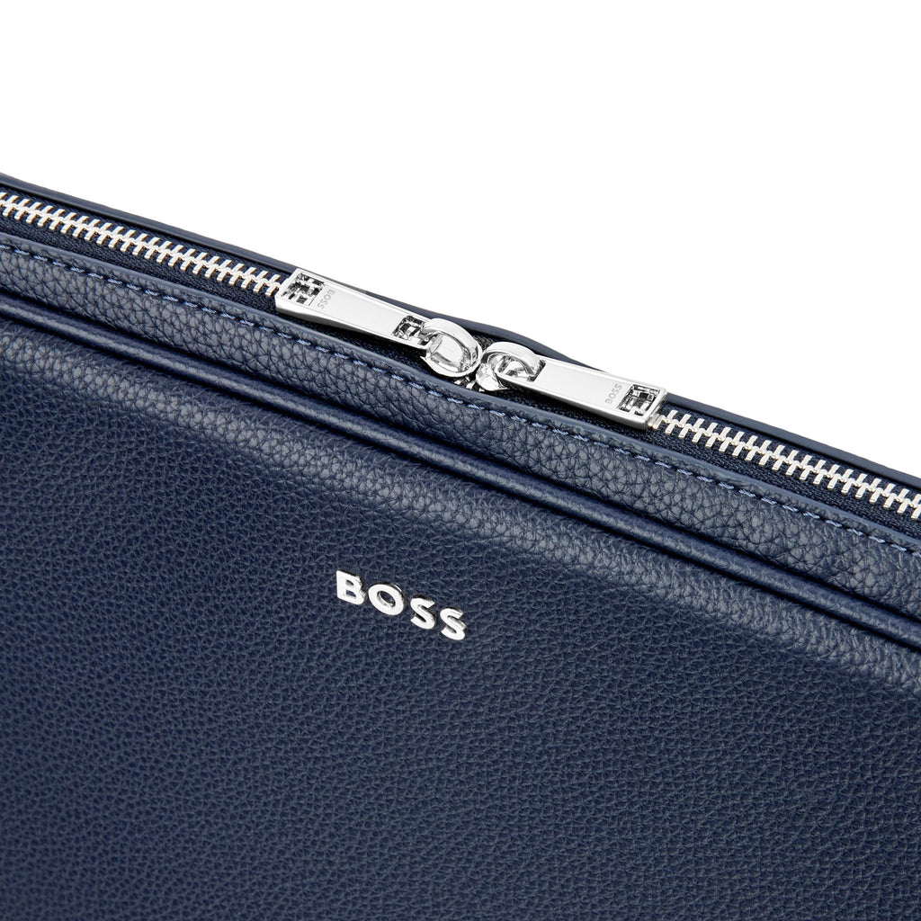 BOSS navy laptop bag with pens, cables, cards & phones compartment