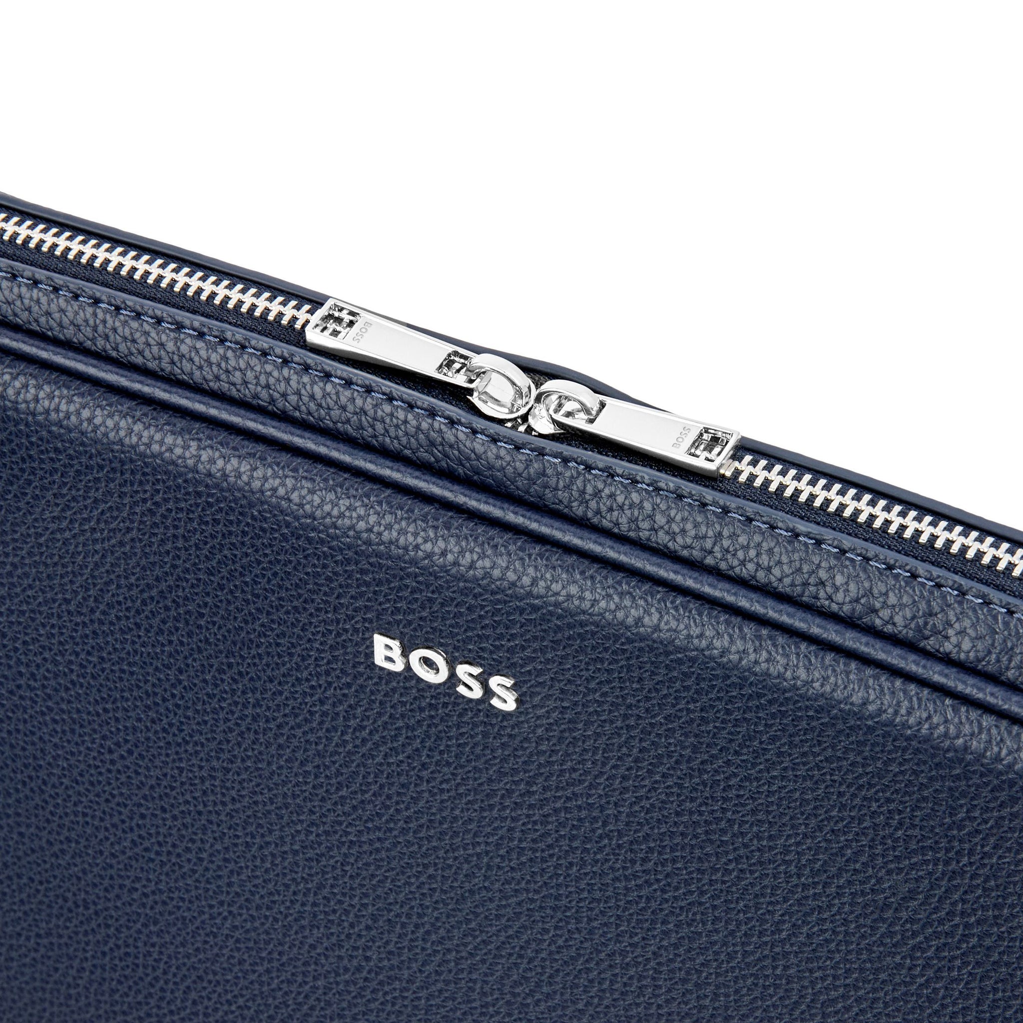 BOSS navy laptop bag with pens, cables, cards & phones compartment