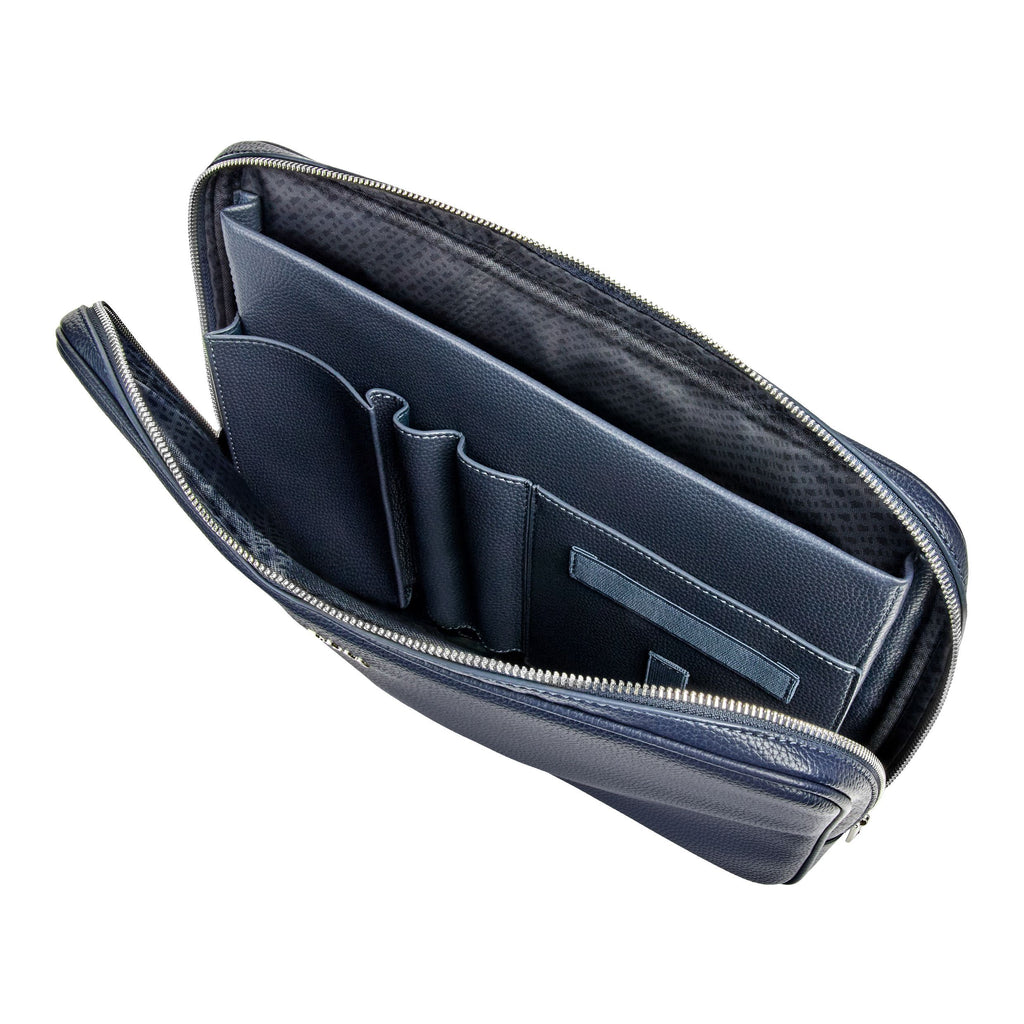 BOSS navy laptop bag with pens, cables, cards & phones compartment