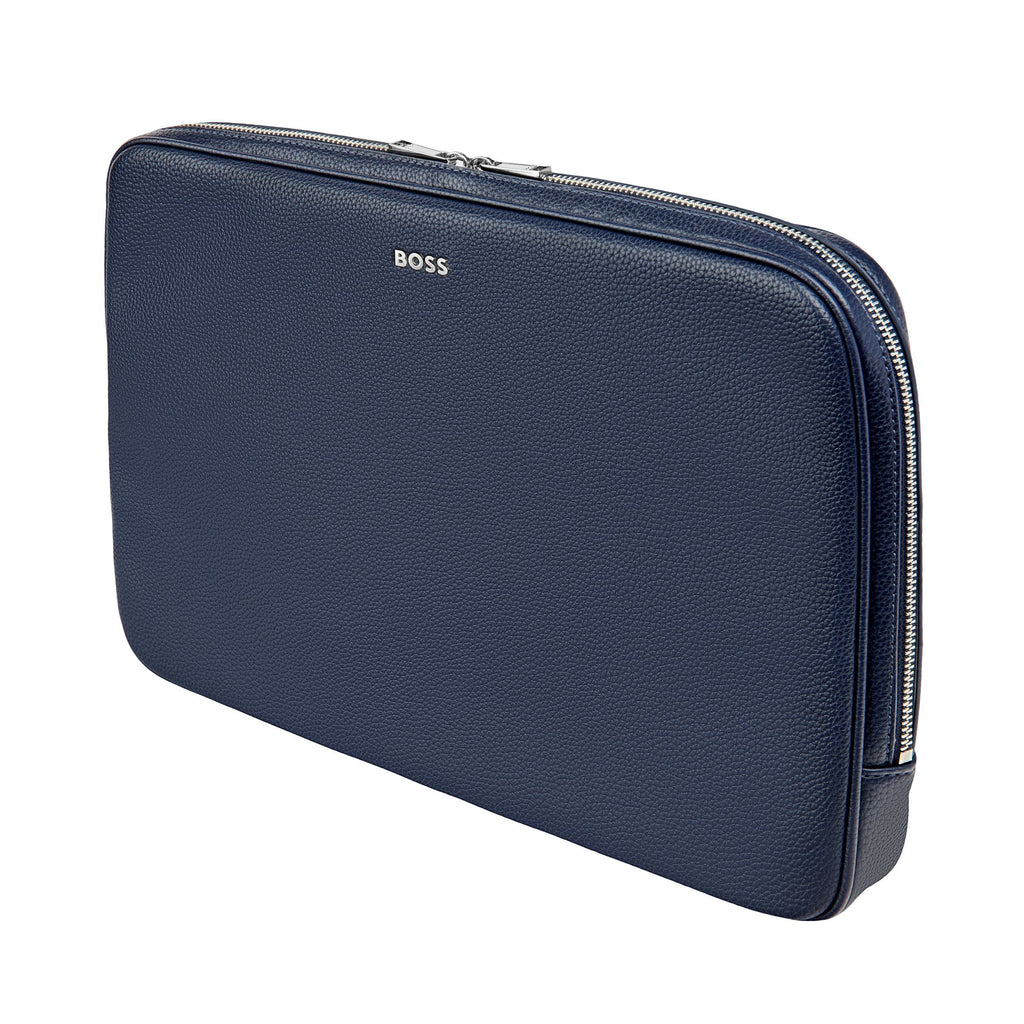 BOSS navy laptop bag with pens, cables, cards & phones compartment