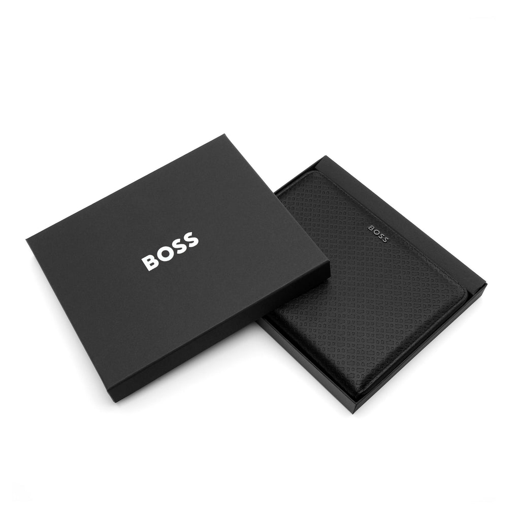  BOSS Men's Black A4 zipped Conference folder with Monogram pattern