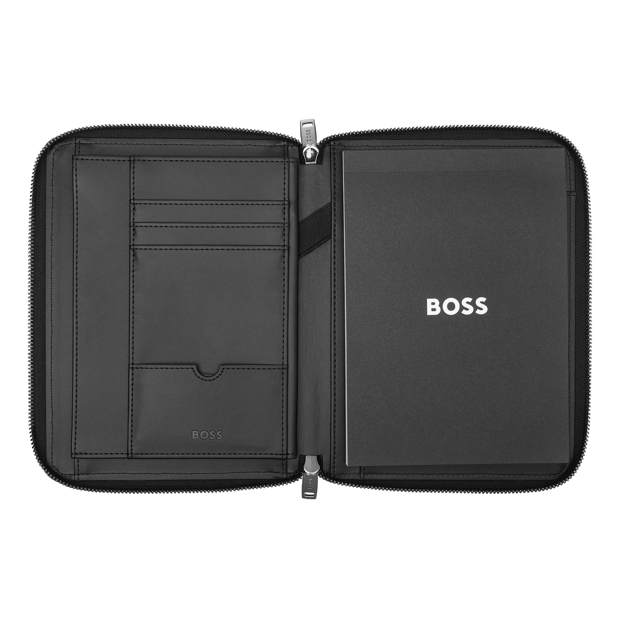 BOSS Men's Black A4 zipped Conference folder with Monogram pattern