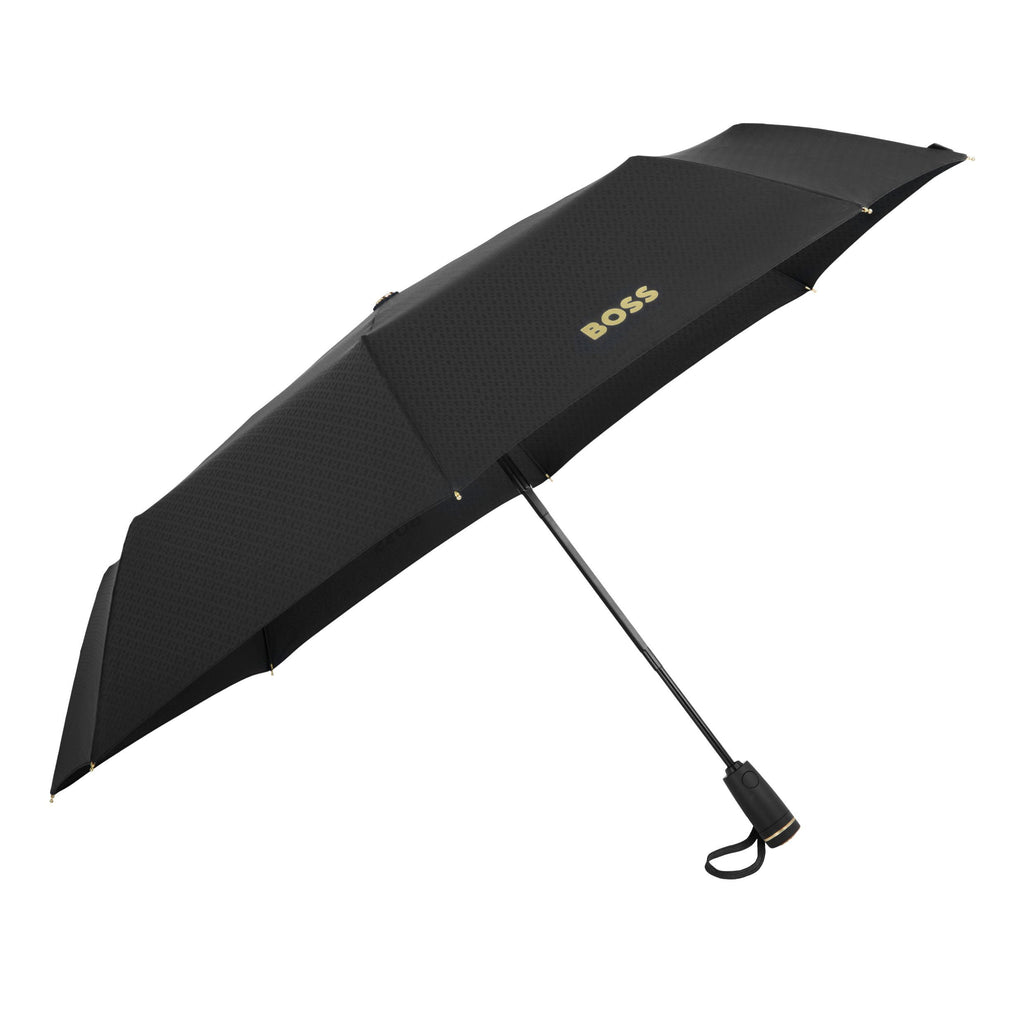 HUGO BOSS black pocket umbrella with gold plated Double B on handle tips