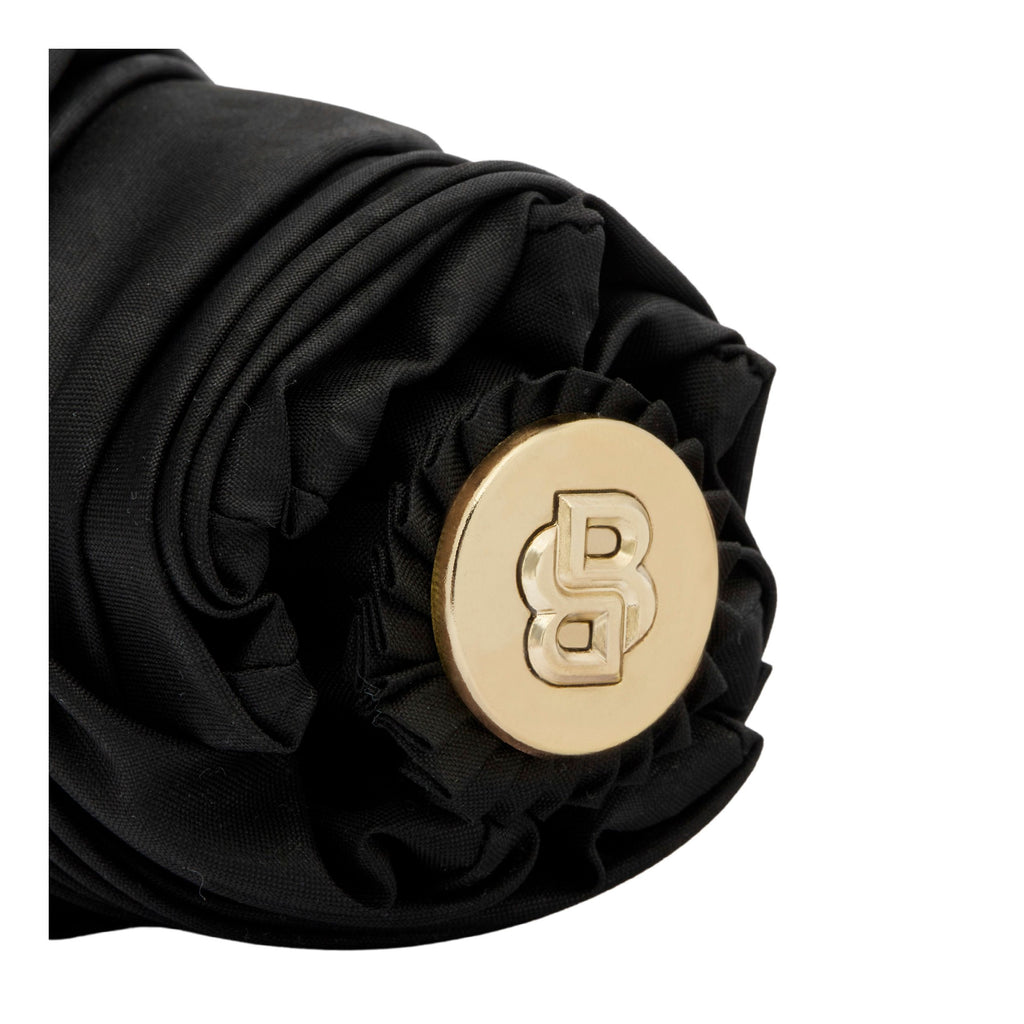 HUGO BOSS black pocket umbrella with gold plated Double B on handle tips