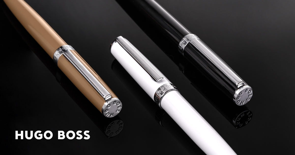 BOSS - Black ballpoint pen with signature-stripe detail