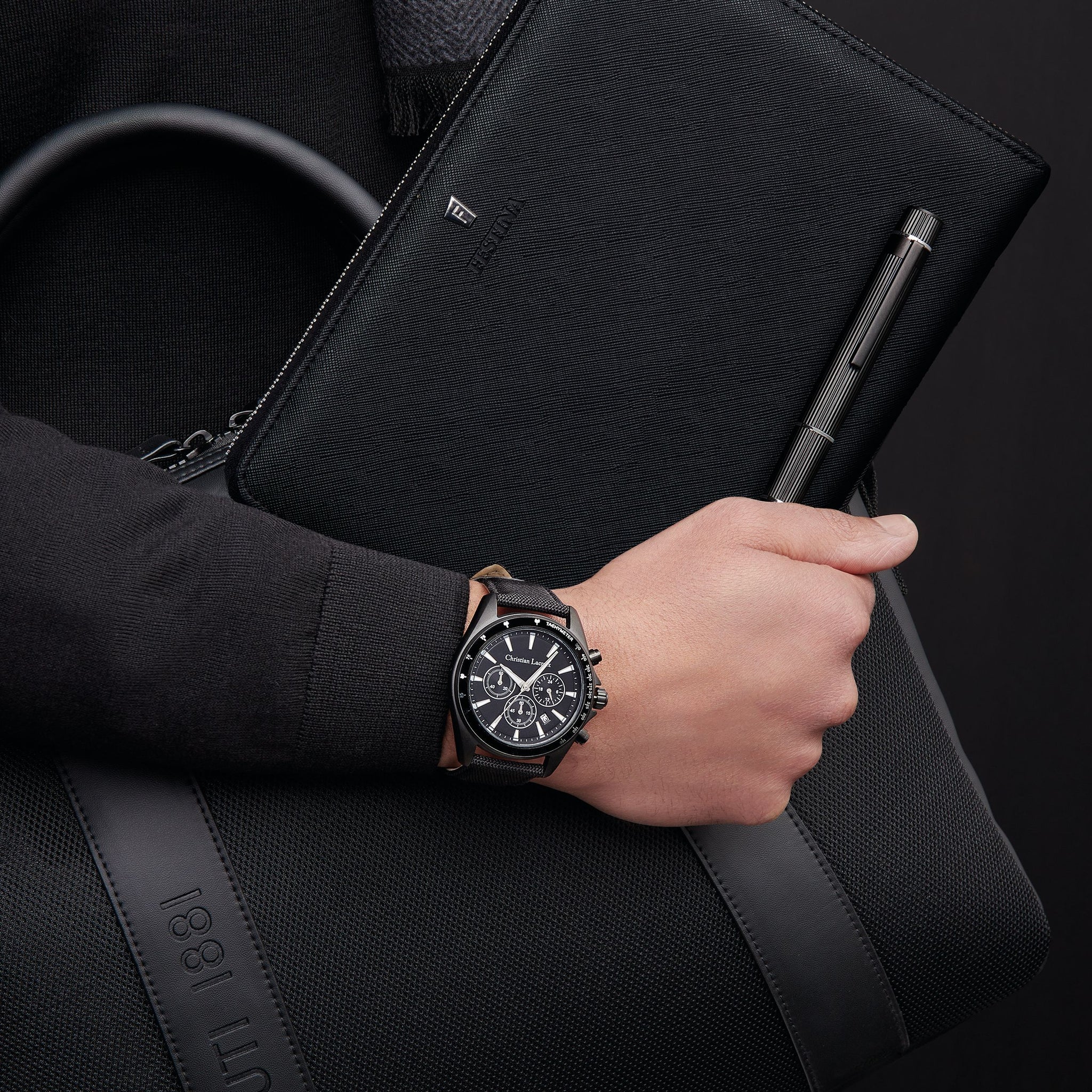 Designer chronometer CHRISTIAN LACROIX all black Chronograph