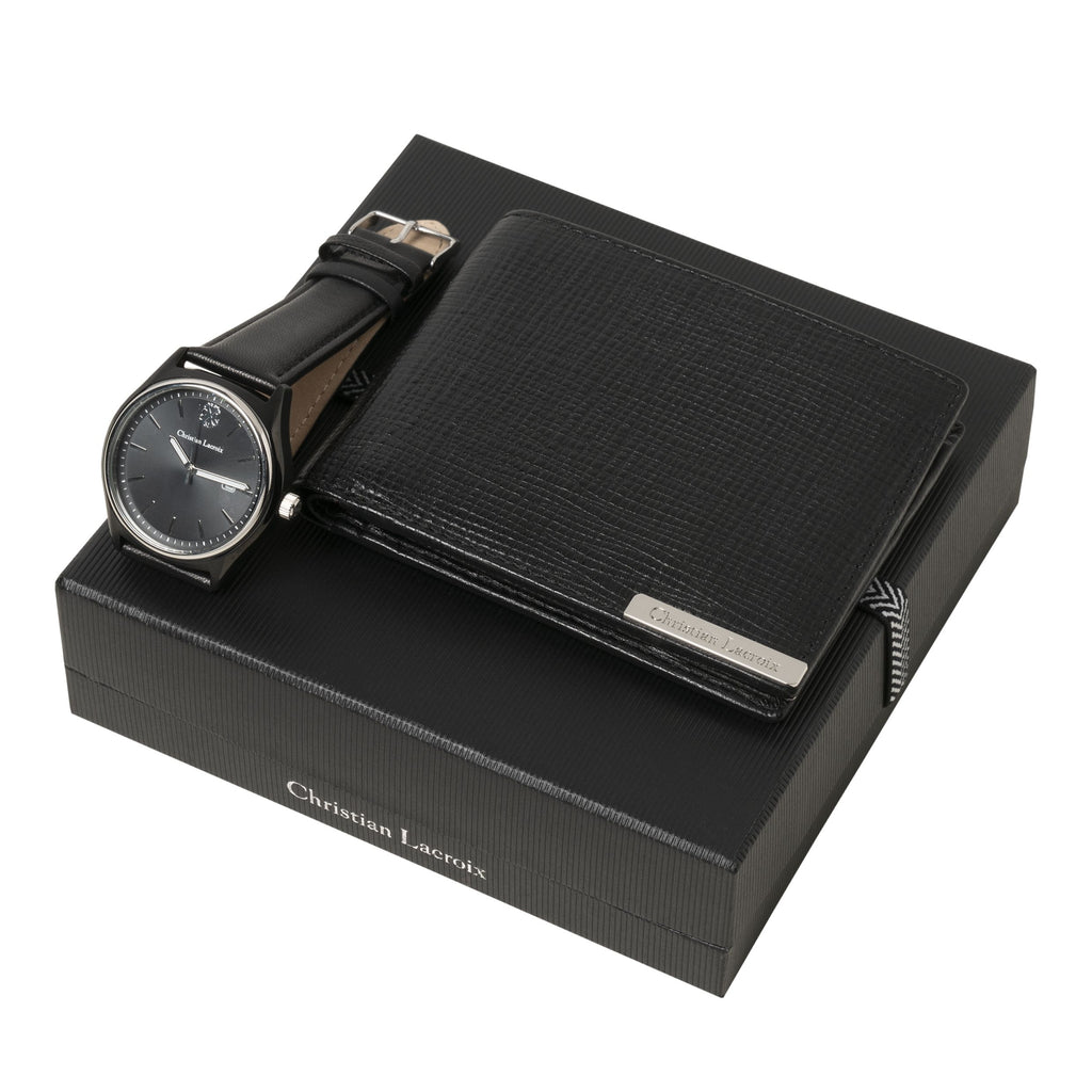 Premium gift set Christian Lacroix Black fashion wallet & watch More