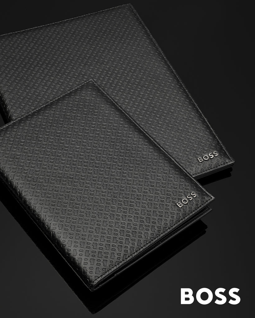 BOSS Black A5 Folder Monogram with BOSS iconic pattern & metal plate