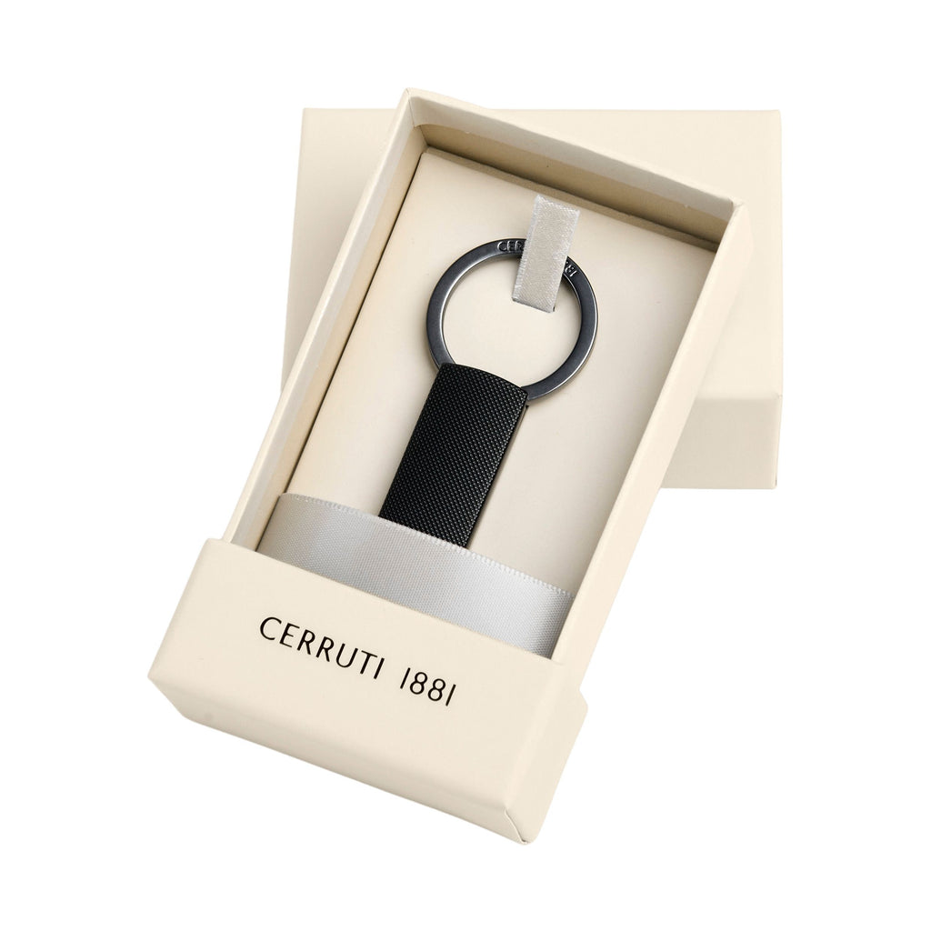 CERRUTI 1881 Black Key ring Belgravia with gun-metal plated CRR logo