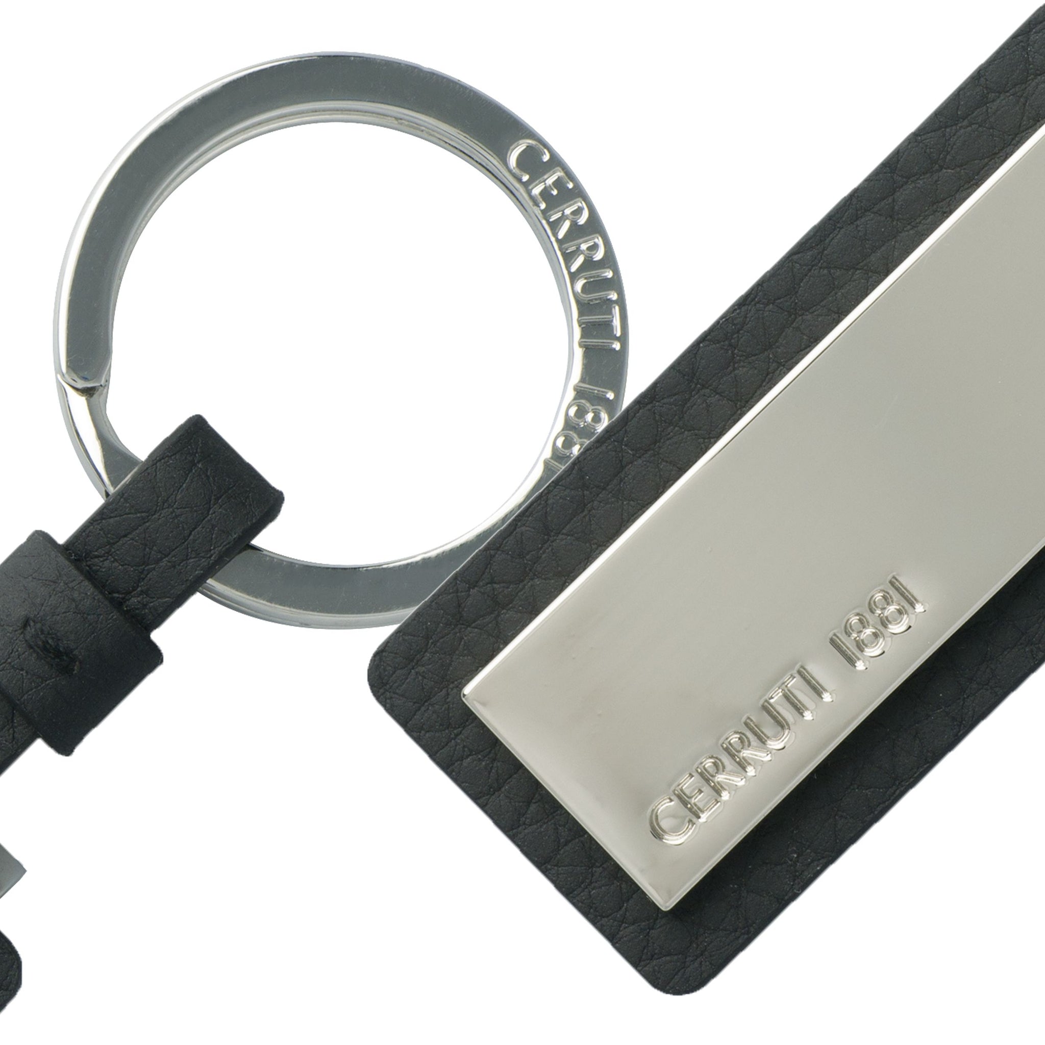 CERRUTI 1881 Black leather Key ring Hamilton with logo metal plate