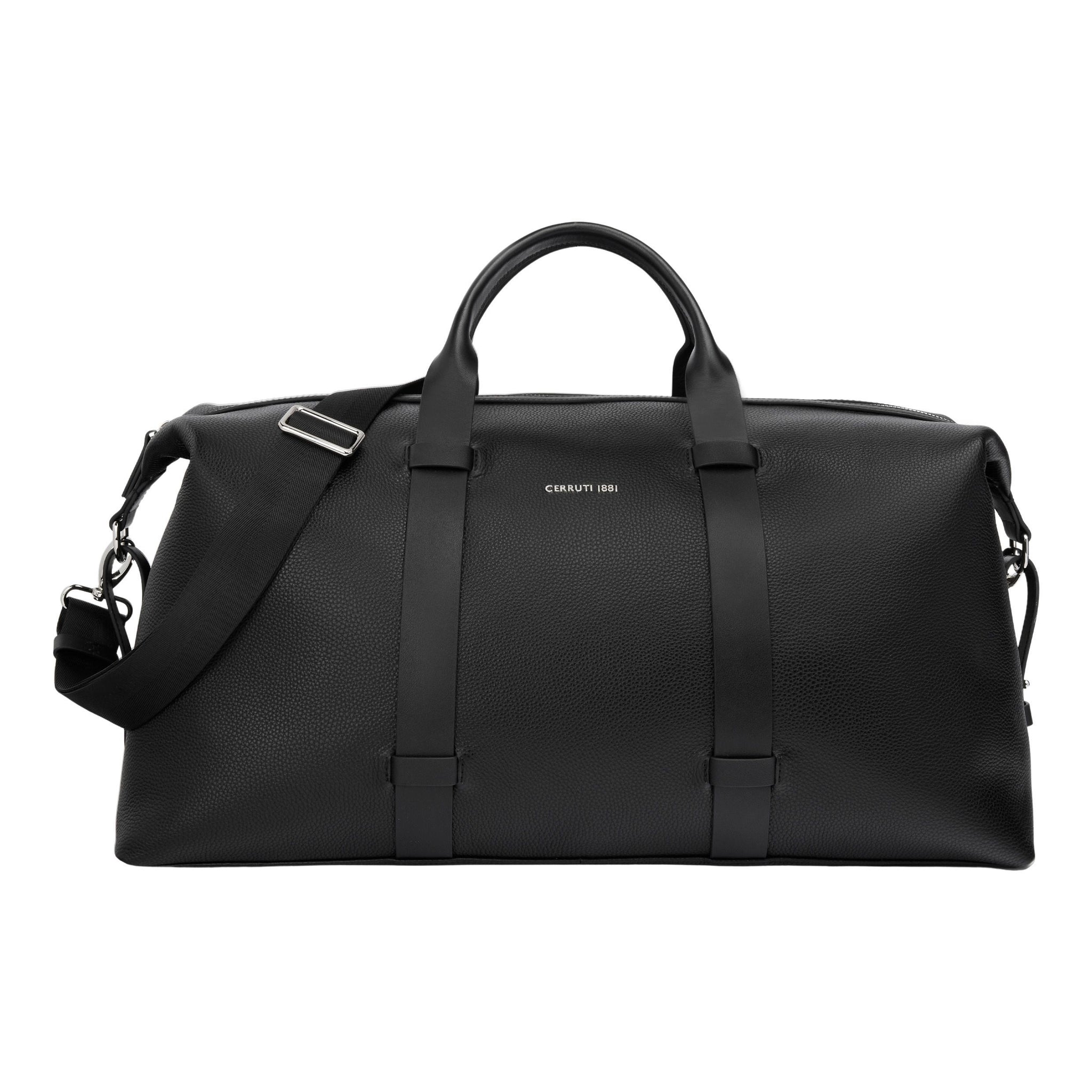 CERRUTI 1881 black genuine leather travel bag Newton with metal