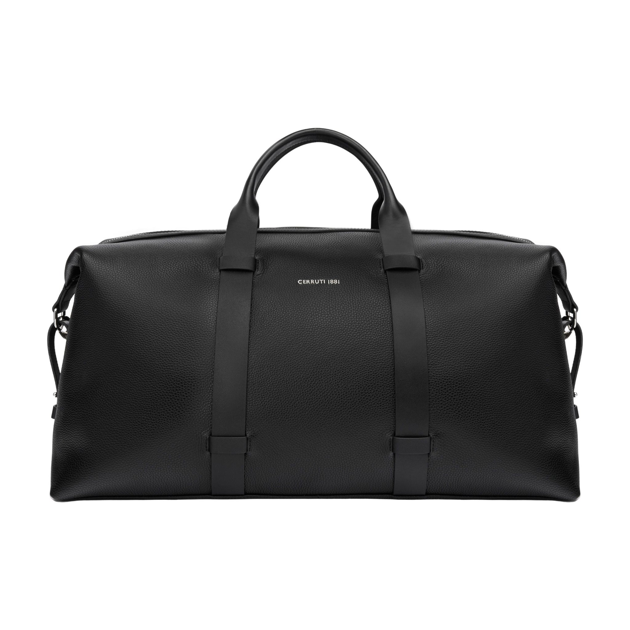 CERRUTI 1881 black genuine leather travel bag Newton with metal