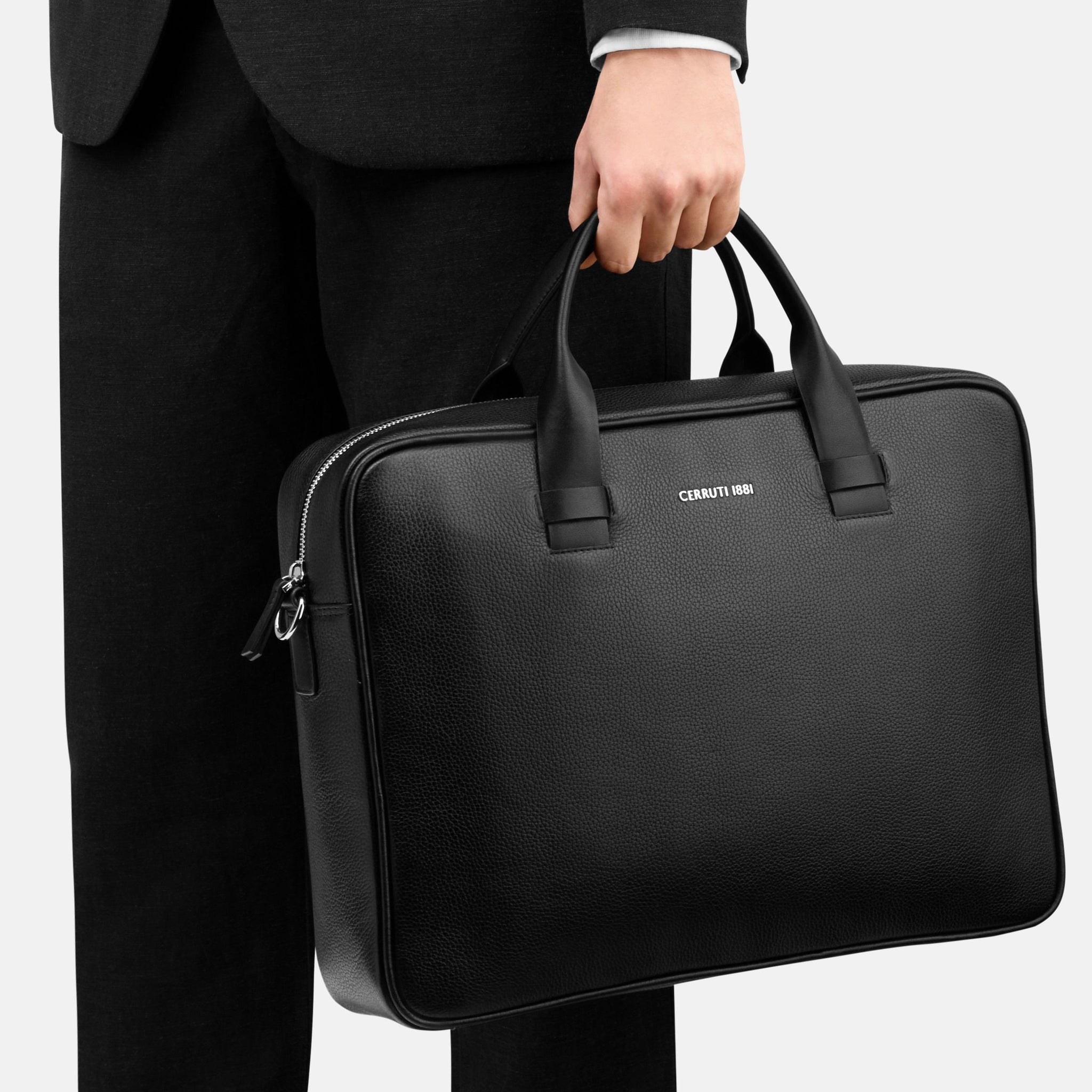 Business travel briefcases CERRUTI 1881 Black leather Document bag