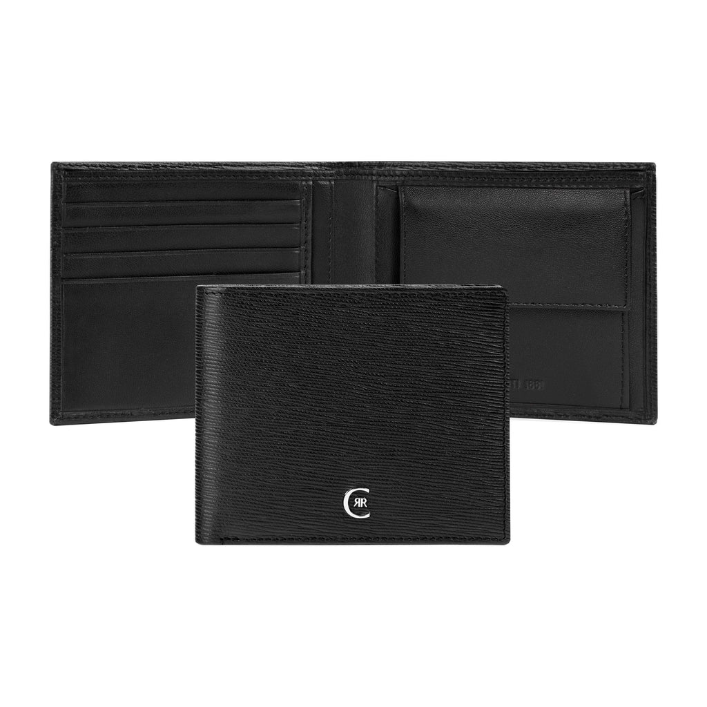 Set CERRUTI 1881 chrome-plated ballpoint pen & black leather money wallet