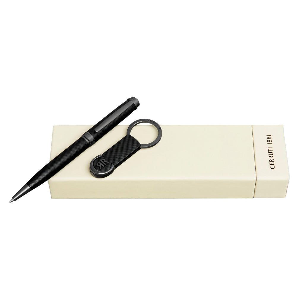 Set with CERRUTI 1881 Black-plated ballpoint pen & key ring Belgravia