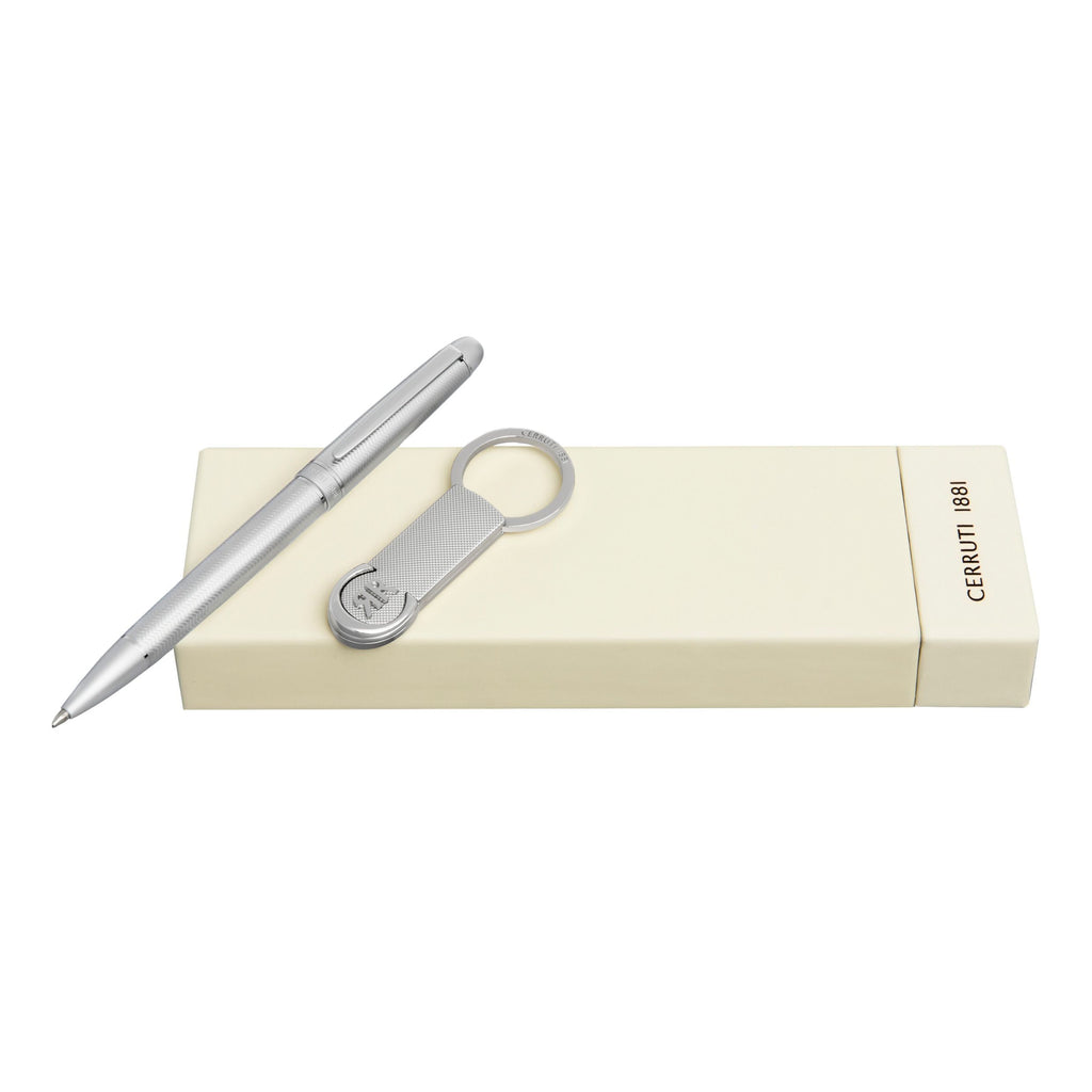 Set with CERRUTI 1881 Chrome-plated ballpoint pen & key ring Belgravia 