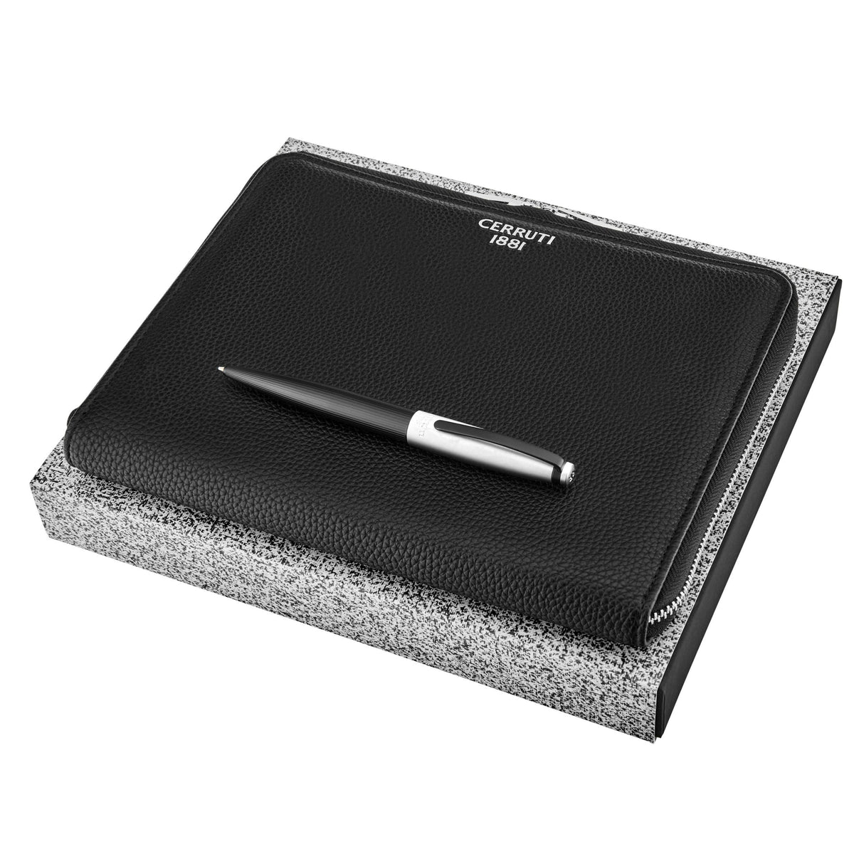 Set CERRUTI 1881 black/chrome-plated ballpoint pen & A5 conference ...