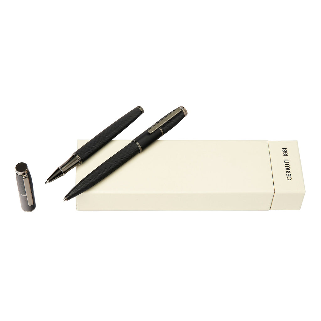 Prestigious pen set CERRUTI 1881 Black ballpoint & rollerball pen Brick