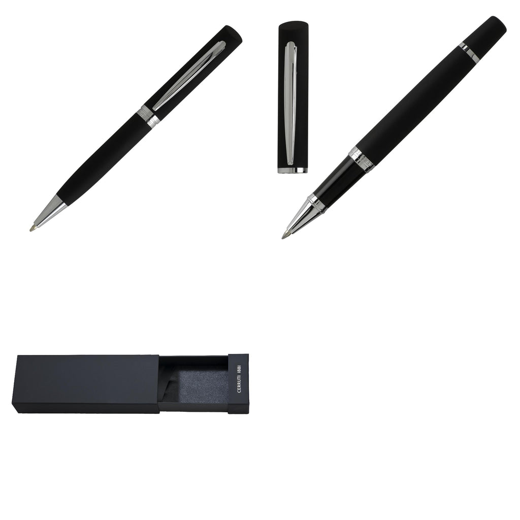 Fashion pen set CERRUTI 1881 Black Ballpoint pen & Rollerball pen Soft