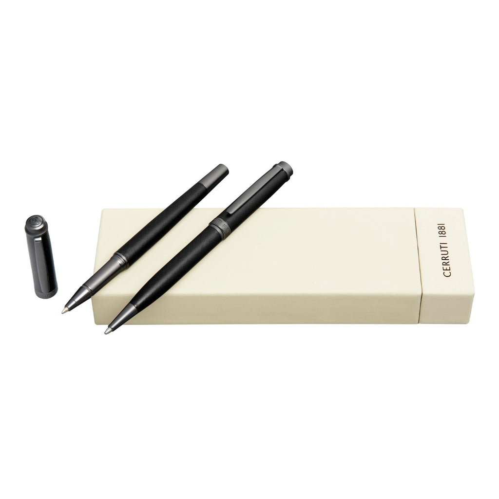 Set with Cerruti 1881 Black-plated ballpoint & rollerball pen Belgravia